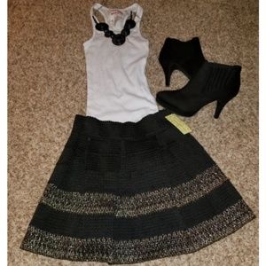 NWT Ginger G Black Skirt with gold stitching.